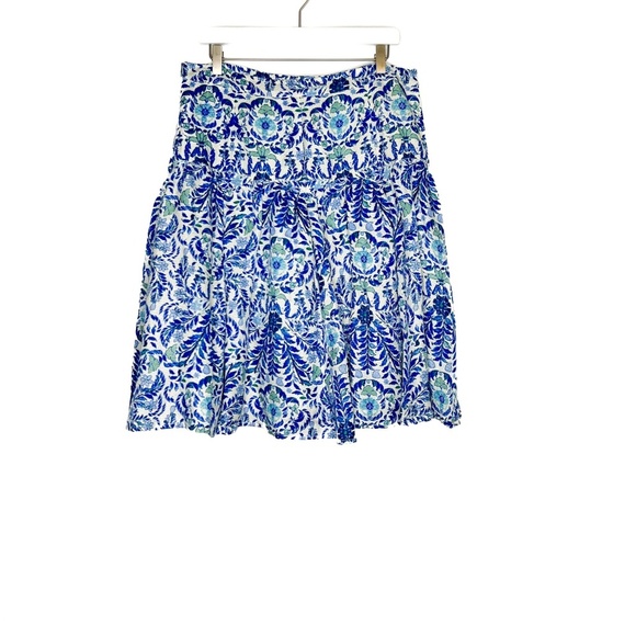 Tory Burch Skirt Kyra Linen and Silk Blend Skirt Blue Floral - Picture 1 of 8